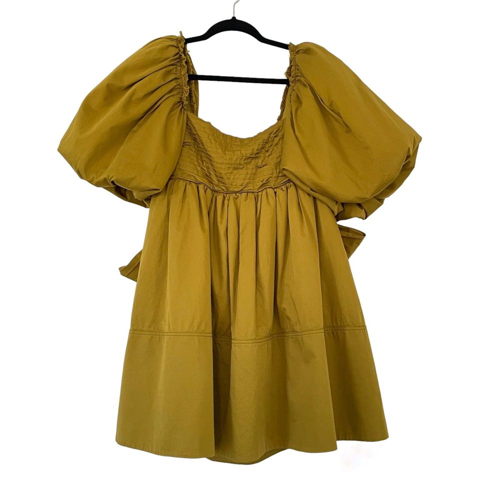 Aje Casabianca Puff Sleeve Bow Mini Dress Olive Green Smock Size AU 10 US 6 - Picture 2 of 16